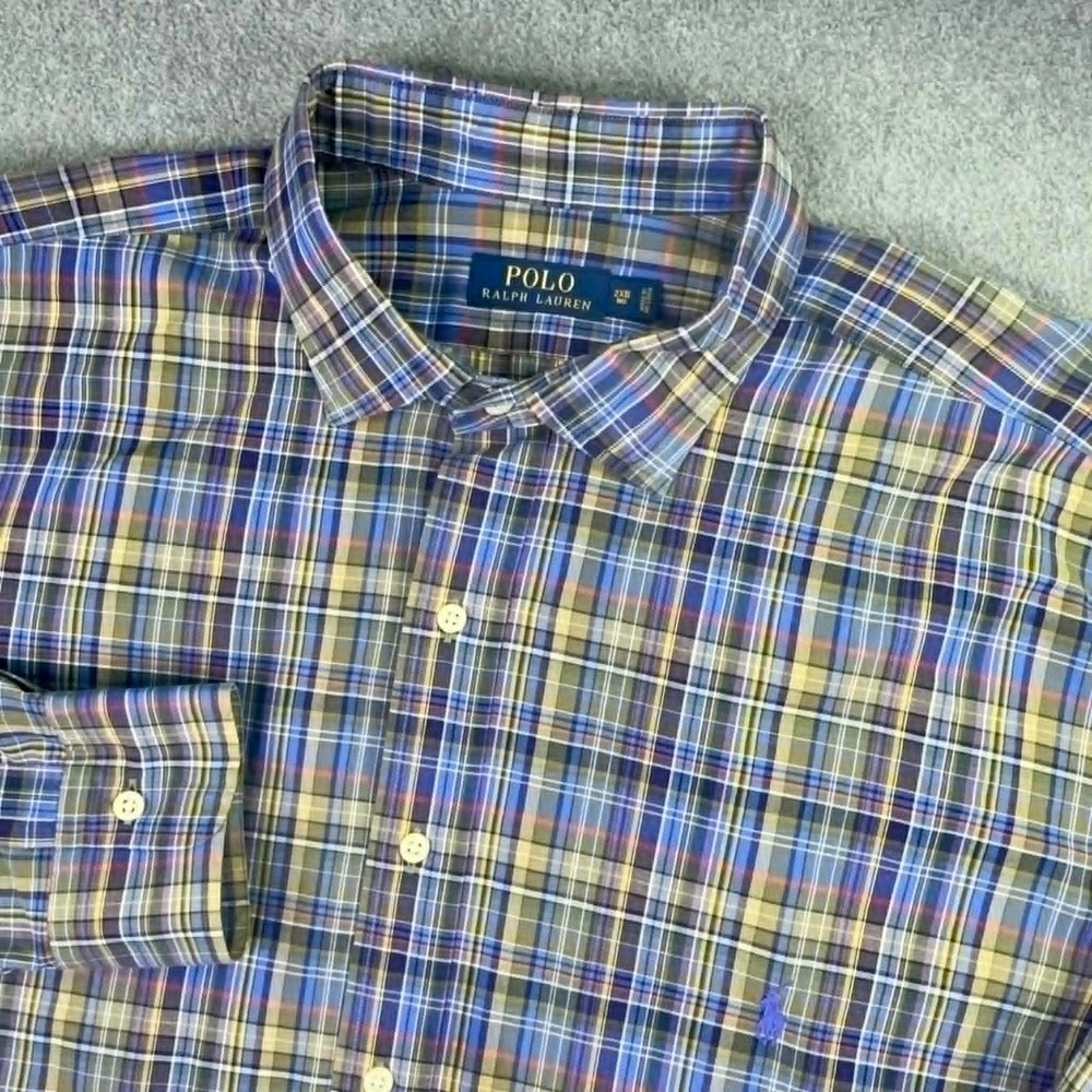 Polo Ralph Lauren Oxford Shirt Men's 2XB Multicolor Plaid Purple Pony‎ Preppy